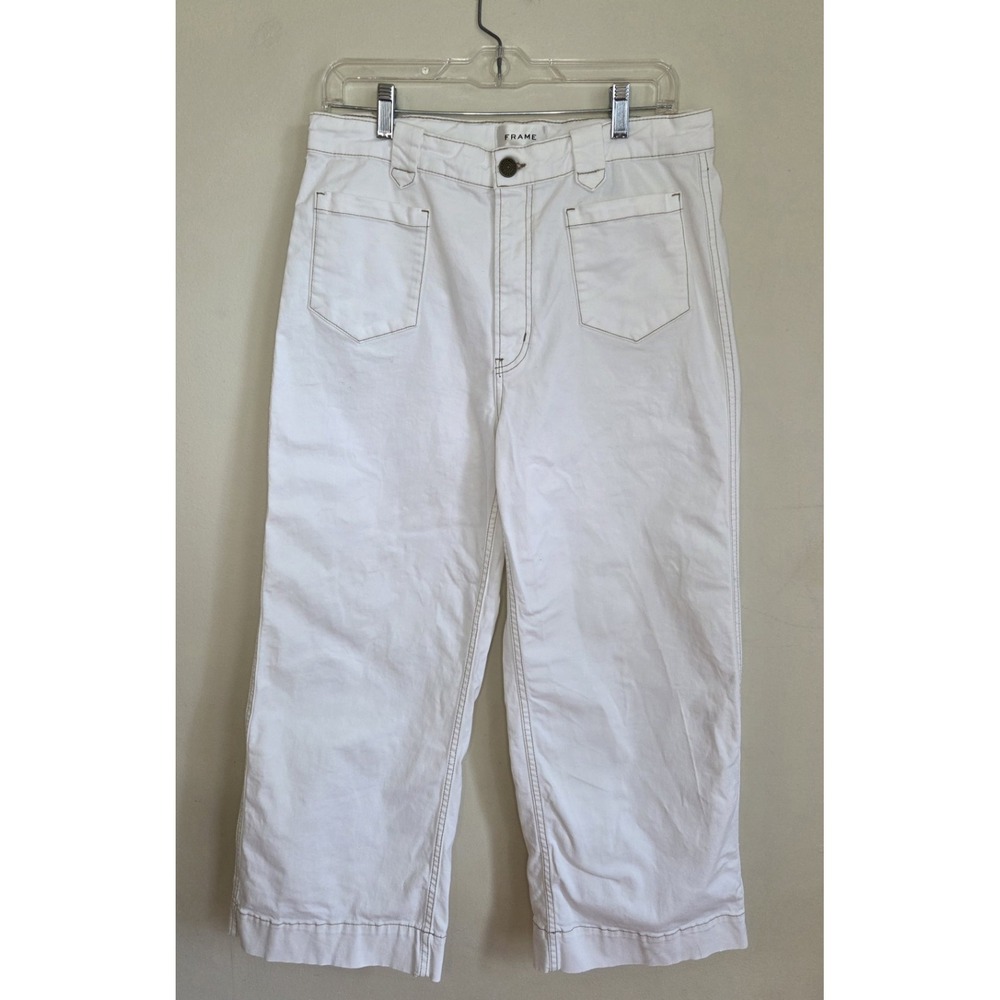 FRAME Wide Leg Cropped Utility Relaxed Off White Jeans Pants Sz 30